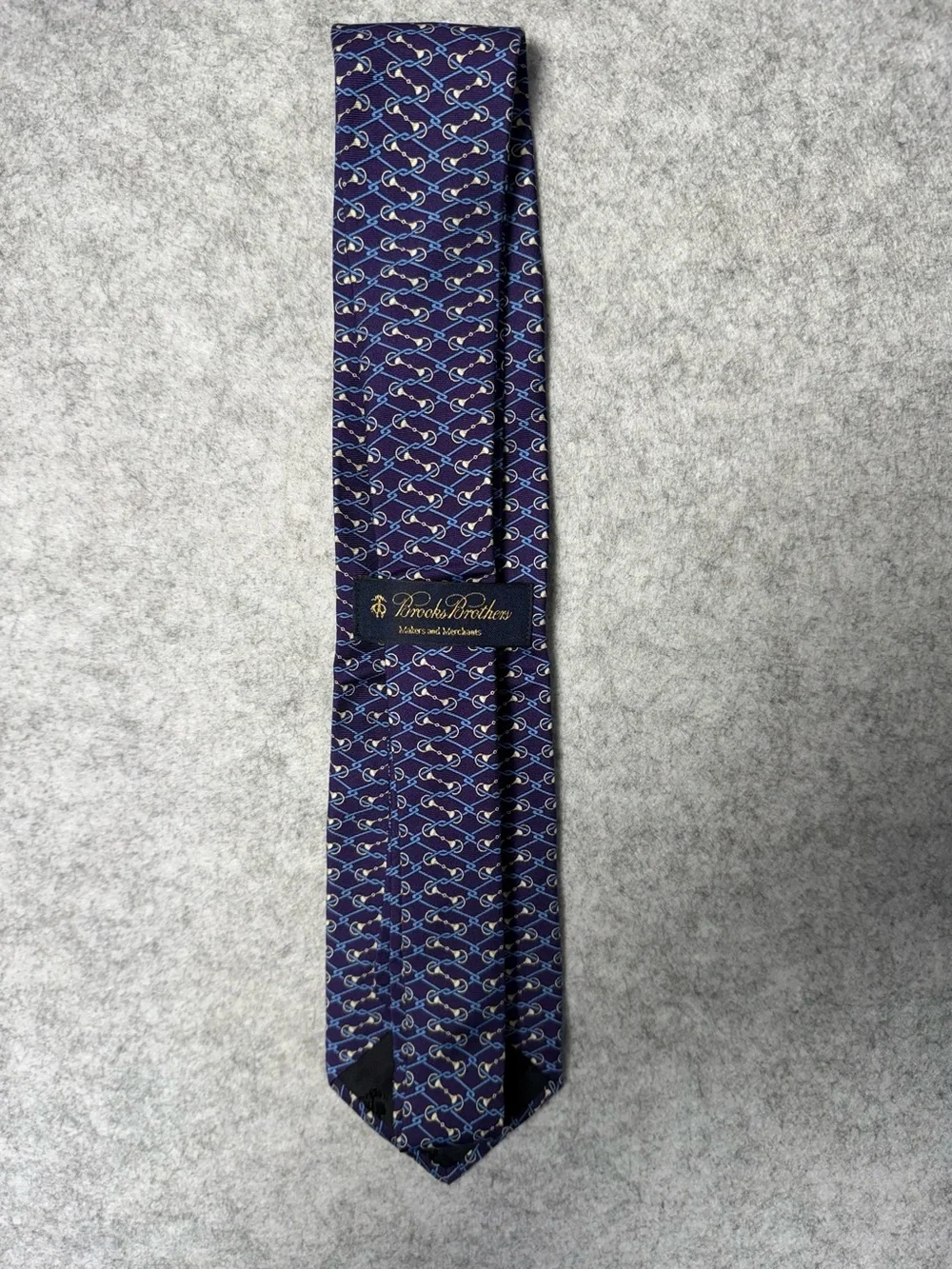 Brooks Brothers Purple 100% Silk Tie with Blue & Cream Chain Motif